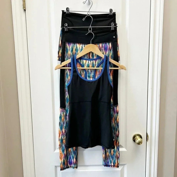 La Vie En Rose 3PC Active Leggings Shorts Tank Top Gym Workout Set Black XS/S - Picture 2 of 16